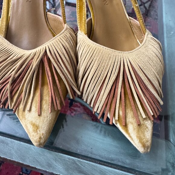 ULLA JOHNSON Women's Shira Fringe Suede Pumps In Yellow Size EU 37 US 6.5 - Picture 4 of 8